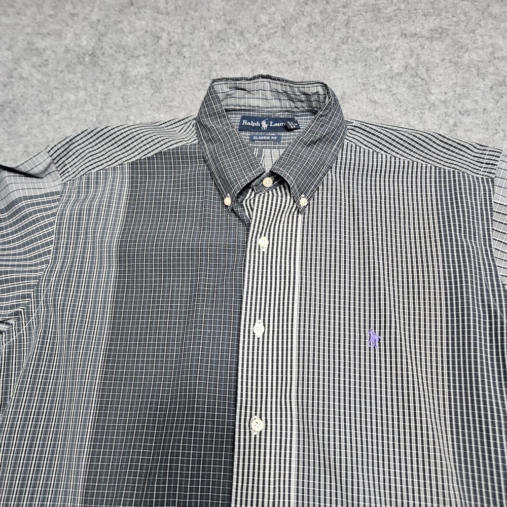 Polo Ralph Lauren Long Sleeve Button Front Gray Plaid Shirt Mens Large *flaw/rip